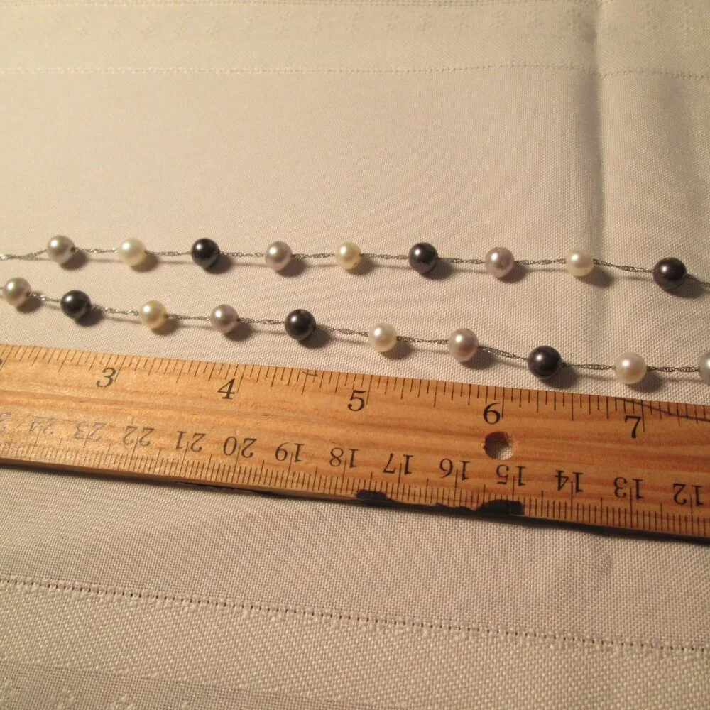 Elegant 14K White Gold Necklace with Multicolored Cultured Pearls – 16” - Picture 6 of 7